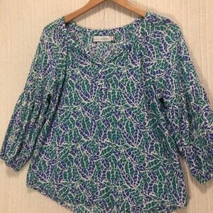 Blue Water Women's Leaf Print 3/4 Sleeve Blouse Top Size S